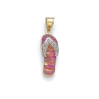 14k Two Tone Gold Pink Simulated Opal Flip Flop Diamond Accent Pendant Necklace Jewelry for Women