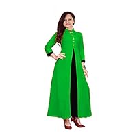 Women's Dress Solid Plain Print Tunic Wedding Wear Kurti Green Maxi Gown Plus Size
