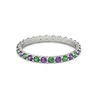 Emerald With Amethyst Round 2.50 MM Eternity 925 Sterling Silver Women Stacking Wedding Ring Jewelry