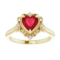 1.5 CT Vintage Heart Ruby Engagement Ring 14k Yellow Gold, Victorian Genuine Ruby Diamond Ring, Antique Heart Red Ruby Ring, July Birthstone Ring