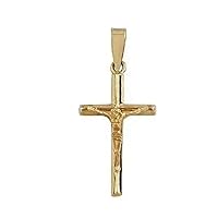 Amalia 18k Yellow Gold Crucifix Polish Cross with Satin Christ 28x 12 mm 1.30 x 0.59 inch