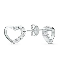 White Gold Plated 925 Silver 0.08 ct (J-K Color, I1-I2 Clarity) prong-setting tiny Heart Diamond Stud Earrings with Pushback, gift for her.
