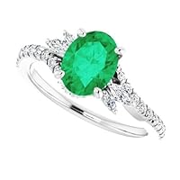 Swirl 1.5 CT Oval Emerald Engagement Ring 14k Gold, Intertwined Green Emerald Ring, Twist Genuine Emerald Diamond Ring, May Birthstone Ring, Vintage Filigree Antique Ring, Perfact for Gift