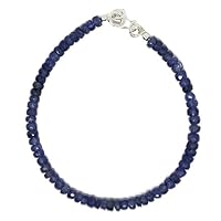 Natural Blue Sapphire 4mm Rondelle Shape Faceted Cut Gemstone Beads 7 Inch Silver Plated Clasp Bracelet For Men, Women. Natural Gemstone Stacking Bracelet. | Lcbr_01688