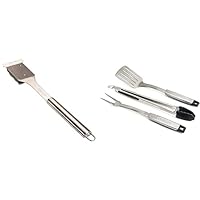 Cuisinart Grill Brush Bundle - Grill Cleaning Brush (Stainless Steel) & 3-Piece Professional Grill Tool Set (Black and Stainless Steel)