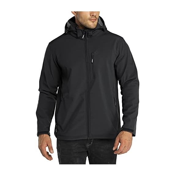Outdoor Ventures Men's Lightweight Softshell Jacket Fleece Lined Hooded  Water Resistant Winter Hiking Windbreaker Jackets
