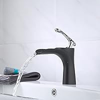 Contemporary Centerset Artistical 1 Handle Vanity Waterfall Spout Black and Chrome Color Bathroom Sink Faucet Plumbing Fixtures Hot and Cold Mixer Tap
