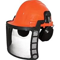 FORESTER Chainsaw Apron Chaps with Pocket, Orange 37 Length with Adjustable Belt and Forester Safety Helmet - Original Forestry Hard Hat Arborist Gear Mesh Face Shield Hearing Protection Helmet