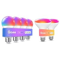 Govee Smart Light Bulbs, WiFi Bluetooth Color Changing Light Bulbs 4Pack Bundle with 1200 Lumens Dimmable BR30 Bulbs 2Pack