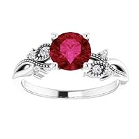 Branch 1 CT Ruby Engagement Ring 14k White Gold, Twig Leaf Genuine Ruby Ring, Branch Red Ruby Diamond Ring, Ruby Woodland Ring, July Birthstone