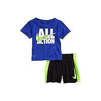 Nike Boy`s Dri-Fit T-Shirt & Shorts 2 Piece Set (Hyper Royal(86C994-U5H)/Volt, 4)