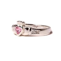 Claddagh Silver Ring with Pink Tourmaline October Month Birthstone Cubic Zirconia Stone