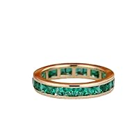 CARILLON Square Shape Green Emerald Eternity Band Ring 925 Sterling Silver 18k Yellow Gold May Birthstone Gemstone Jewelry Wedding Engagement Women Birthday Gift