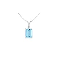 Emerald-Cut Swiss Blue Topaz Solitaire Pendant with Diamond | Sterling Silver 925 | With 18'' Inch Chain | Prefect Pandent For Girls To Enhance Her Beauty