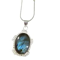 Natural Oval Labradorite Pendant With 20Inch Chain 925 Sterling Silver Gemstone Jewelry