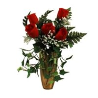 RED Rose w/Baby’S Breath Ivy for Crypt/Mausoleum Bouquet for Grave-site Presentation in Remembrance of Loved Ones NO VASE
