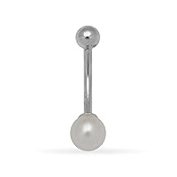 JewelryWeb Solid 14k Gold Genuine 7mm Cultured Pearl Ball Curved Barbell Belly Button Navel Ring Dangle Piercing (7mm x 22mm)
