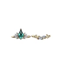 Kite Shaped 1 CT Emerald Engagement Ring Set 10k Gold Emerald Women Promise Ring Set Kite Emerald Wedding Ring Set Anniversary Ring Set