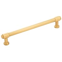 Hickory Hardware 10 Pack Solid Core Kitchen Cabinet Pulls, Luxury Cabinet Handles, Hardware for Doors & Dresser Drawers, 6-5/16 Inch (160mm) Hole Center, Brushed Golden Brass, Piper Collection
