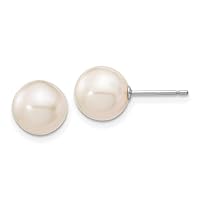 10k White Gold 8 9mm White Round Fw Cultured Pearl Stud Post Earrings Jewelry for Women
