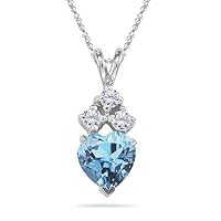 0.06 Cts Diamond & 1.00 Ct of 7 mm AAA Heart Aquamarine Pendant in 18K White Gold