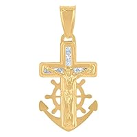 14k Yellow Gold Mens CZ Cubic Zirconia Simulated Diamond Nautical Ship Mariner Anchor Crucifix Religious Charm Pendant Necklace Measures 21.4x9.7mm Wi Jewelry Gifts for Men