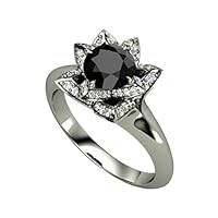 DESTINY JEWEL 2.22Ct Round Cut Black Diamond Engagement Wedding Ring. 925 Silver 14K White Gold Over Ring