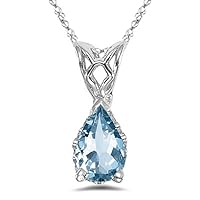 0.60 Cts of 7x5 mm AAA Pear Aquamarine Solitaire Scroll Pendant in 14K White Gold