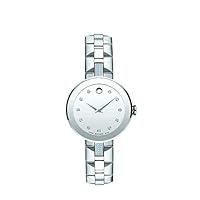 Movado Sapphire, Stainless Steel Case, Silver Mirror Dial, Stainless Steel Bracelet, Women, 0607193