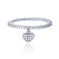 DECADENCE Sterling Silver Rhodium Micropave Dangling Heart Eternity Ring