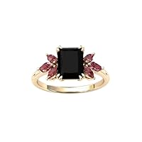 1 CT Emerald Cut Black Onyx Engagement Ring 18k Vintage Garnet Marquise Cluster Ring Rose Gold Black Onyx Wedding Ring Unique Bridal Anniversary Ring