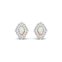 ABHI 2.00Ct Oval Cut White Diamond & Opal Halo Stud Earring For Women, 925 Sterling Silver
