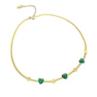 14K Gold Plated Necklace for Women Snake Chain Heart Emerald Choker Trendy (A23)