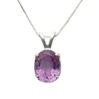 Handmade 925 Sterling Silver Beautiful Oval Purple Amethyst Prong Pendant With Chain Jewelry