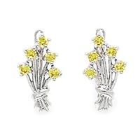14k White Gold November Yellow CZ Flower Bouquet Leverback Earrings Measures 15x9mm Jewelry for Women