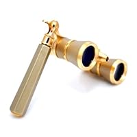 3x25 Titanium Finish Opera Glasses with Extendable Handle and Red Reading LED Flashlight / Theater Binoculars / with Gold Trim