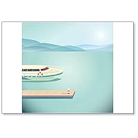 Boat in the Sea Port Landscape Cartoon Illustration Fridge Magnet