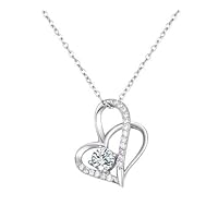Sterling Silver Double Heart with Zircon Stone Necklace with Pendant