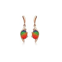 Ammolite Earring with Diamonds|Designed by Ellen Natural AAA Grade Ammolite 3 colors Set in 14k Gold