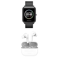 Amazfit Bip S Lite Smart Watch (Charcoal Black) + PowerBuds Pro True Wireless Earbuds (White) Bundle, Heart Rate Monitor, Earbuds w/Active Noise Cancellation, Fitness Watch - 30 Days of Battery Life