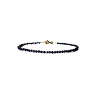 Natural Blue Sapphire 3mm Round Shape Faceted Cut Gemstone Beads 7 Inch Gold Plated Clasp Bracelet For Men, Women. Natural Gemstone Stacking Bracelet. | Lcbr_01681