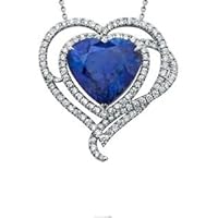 14K White Gold Plated 5.00 Ct Heart Cut Blue Sapphire Halo Pendant 18