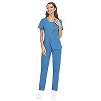 VIAOLI Zipper Scrubs for Women Set Work Utility Modern Nursing Uniform Athletic Healthy Beauty Wear Elastic Suit 8 Pockt