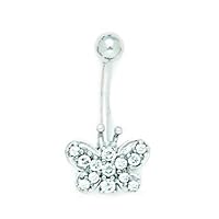 14k White Gold CZ Cubic Zirconia Simulated Diamond 14 Gauge Dangling Butterfly Angel Wings Body Jewelry Belly Ring Measures 23x13mm Jewelry for Women