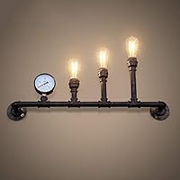 3-Lights American Rural Retro Industrial Wall Light Creative Vintage Loft Steampunk Water Pipe Wall Lamp E27 Base Restaurant Decoration Lighting Wall Sconce Length 78Cm/ 30.70 inch