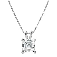 The Diamond Deal SI1-SI2 Clarity (.25-1.00 Carat) Cttw Lab-Grown Ascher Shape Solitaire Diamond Pendant Necklace Womens Girls |14k Yellow or White or Rose/Pink Gold with 18
