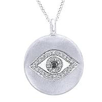 0.13 Cttw Round Diamond Evil Eye Pendant Necklace 14K White Gold Plated