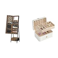 SONGMICS Mirror Jewelry Cabinet Standing Armoire Organizer, Jewelry Box, Travel Jewelry Case, 2-Layer Jewelry Holder Organizer UJJC025X01 & UJBC166W01