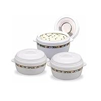 Asian 3-Piece Gift Set Karishma 5L + 8L + 10L Insulated Casserole Serving Bowl With Lid Food Warmer Cooler Hot Pot Storage Container Thermo Thermal Hotpot, White (5000ml + 8000ml + 10000ml)