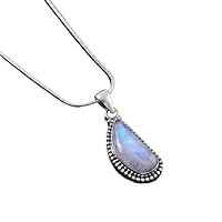 Handmade 925 Sterling Silver Natural Rainbow Moonstone Pendan necklace Jewelry